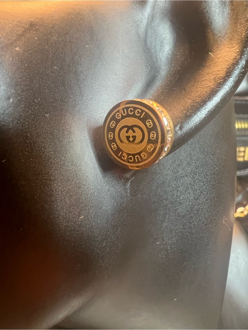 Black and Gold Logo Round Stud Earrings